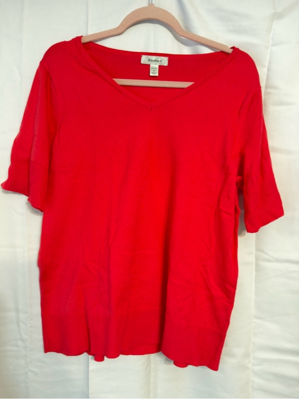 dressbarn Bright Red V-Neck Short Sleeve Knit Top